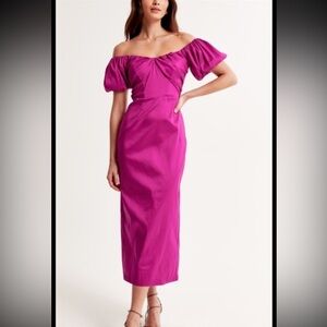 Abercrombie & Fitch Off-Shoulder Fuscia Midi Dress